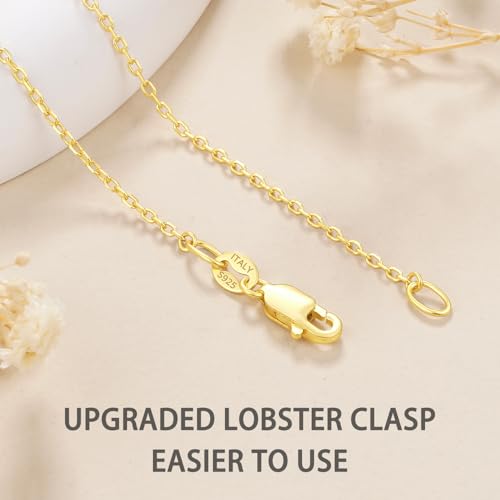 Jewlpire 18k Gold Plated 925 Sterling Silver Chain Necklace for Women, 1.3mm Thin & Dainty & Sturdy Cable Chain Necklace Women's Chain Necklaces 14/16/17/18/20/22/24 Inch - color: 18K Gold Plated, size: 24 Inch
