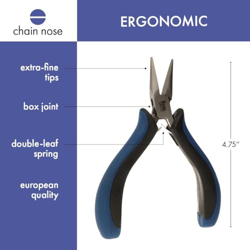 The Beadsmith Ergonomic Chain Nose Pliers – 5 inches (127mm) – Comfortable Ergonomic Grip, Double-Leaf Springs & Polished Steel Head – Extra-Fine Tips for Precision to Medium Level Work - style: Chain Nose