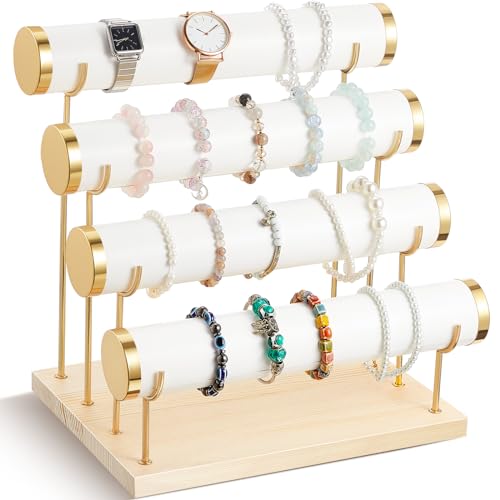 Wenqik 4 Tier Detachable Bracelet Holder Bracelet Display Stand Beige Velvet Jewelry Organizer Displays for Bangles Necklace Watches Scrunchies Hair Ties (White) - color: White, size: 13 x 11 x 8.3 Inch