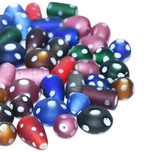 2/3 LB Bag of Assorted Glass Beads for Jewelry Making, Lampwork Murano Bead Mix for Bracelets and Necklaces, Crafting Beads Supplies Kit, Large & Small Beads (Polka Dot Beads) - color: Polka Dot Beads