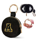 Mini Travel Ring Holder Keychain, Portable Corduroy Jewelry Ring Holder Pouch with Letter, Small Earrings Case for Gym Sports Bag Purse Coins (A, Black) - style: A