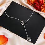 Long Necklace Sterling Silver Larait Bar Y Lariat Long Chain Drop Adjustable Necklace Gift for Her, 30" - style: Long Leaf Lariat Necklace