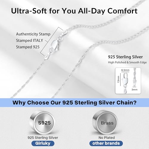 1.5mm 2mm Rope Chain 925 Sterling Silver Chain Necklace for Women, Sturdy Durable Women's Chains Necklace, 16 18 20 22 24 26 Inch - color: 2.0mm Silver, size: 24 Inches