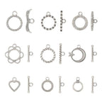 54 Pcs Antique Silver Toggle Clasps Alloy OT Toggle Jewelry Clasps Flower & Ring & Heart T-Bar Closure Clasp Fastener IQ End Connectors for DIY Necklace Bracelet Jewelry Making - color: Alloy-Heart/Flower/Ring