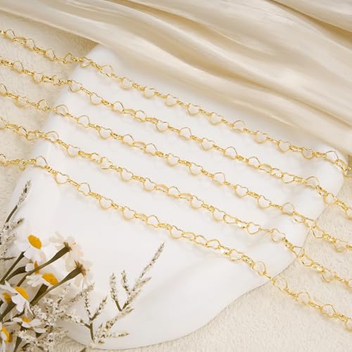 YOUBEIYEE 16.4 Feet Heart Chain 18K Gold Plated Stainless Steel Chains Bulk for Jewelry Making - color: Heart Gold