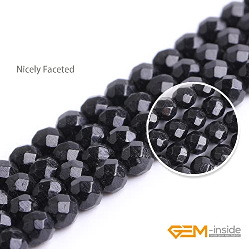 GEM-Inside 4mm Natural Black Tourmaline Gemstone Loose Beads Faceted AAA Grade Crystal Energy Stone Power Beads for Jewelry Making 15" - color: Black Tourmaline, size: 4mm