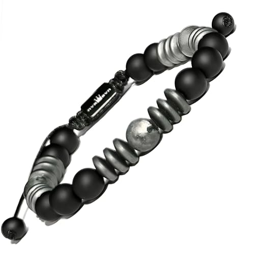 Mens Beaded Bracelet - Stone Jewelry, Black Onyx Hematite Bracelets, Mens Accessories, Adjustable - style: Dark Matter 8mm