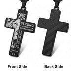 Stainless Steel Cross Necklace for Men American Flag Pendant Chain Christian Catholic Religious Gifts for Him/Son/Father/Teen/Husband Inspirational jesus Bible Verse Jewelry - style: Joshua 1:9