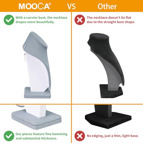 MOOCA 2 Pcs Linen Covered Wood Necklace Display Busts - Elegant Jewelry Chain Mannequins for Necklaces - 6 3/8 W x 4 1/4 D x 10 H in, Dim Grey - color: 5) Dim Grey Linen, 2 pieces