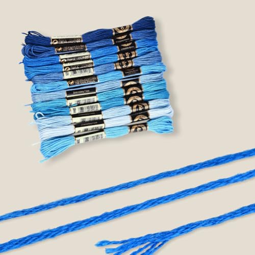 12 Skeins 6 Strands Blue Cross Stitch Thread Variegated Gradient Embroidery Floss Polyester Friendship Bracelet String Yarn Threads Bulk for Hand Sewing Bracelets Making Needlecraft Crochet - color: Dake Blue