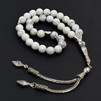 Simple Designed Natural Stone Worry Beads (8 mm -33 Beads) - Prayer Beads Tesbih-Tasbih-Tasbeeh-Misbaha-Subha-Sebha-Sibha-Rosary (Synthetic White Turquoise Stone) - color: White Turquoise Stone