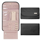 Travel Jewelry Organizer Box, Foldable Travel Case for Earrings, Necklaces, Rings, Bracelets, Black - color: Black-Tri-fold Style