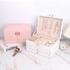 3 Layer Jewelry Box Organizer with Drawers, Lockable PU Leather Jewelry Storage Case for Mothrer's Day gifts Necklace Earring Ring Bracelet Watch, White - color: White