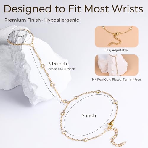 Gold Hand Chain Bracelet for Women, Ring Bracelet Hand Chain Non Tarnish Waterproof Dainty Finger Bracelet Beaded Cubic Zirconia Layered Twist Link Stack Bracelets Trendy Jewelry Gift for Her - color: CZ Chain