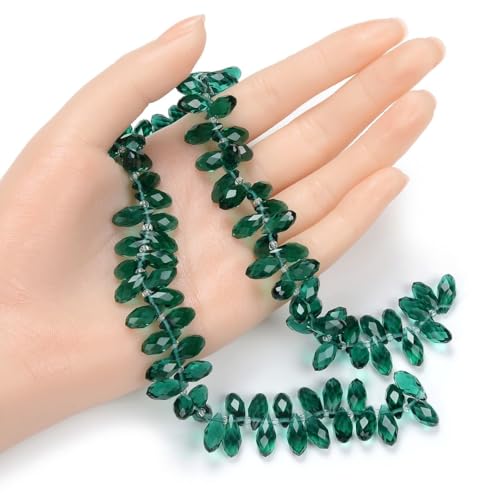 200pcs Czech 12mm Faceted Teardrop Briolette Crystal Glass Loose Beads Pendant Drop Spacer Bulk Emerald Green for DIY Jewelry Making CCT2-24 - color: Emerald Green, size: 12x6mm - 200pcs