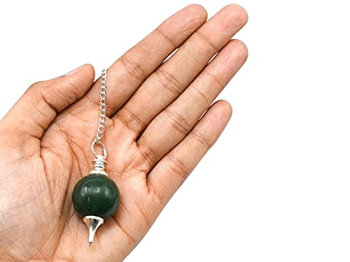 Amazing Gemstone Green Aventurine Crystal Ball Pendulum for Divination - Dowsing Pendulum Necklace with Chain and Quartz Bead for Reiki Healing and Crystal Grid Meditation - color: Green Aventurine