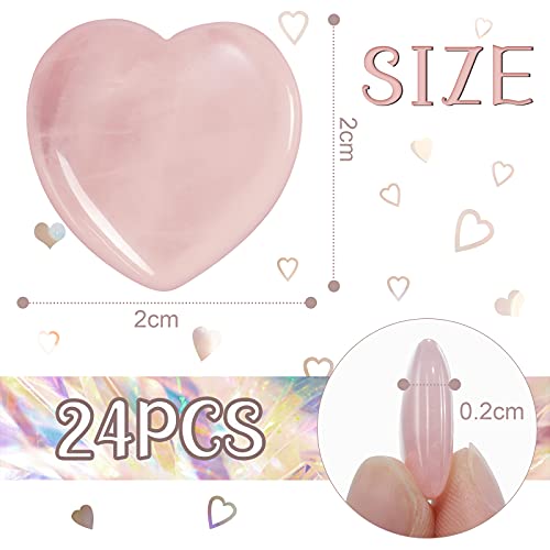 Patelai 24 Pcs Rose Quartz Heart Crystals Pink Heart Shaped Stones Natural Healing Worry Stones Mini Pocket Gemstone with Black Flannelette Bag for Women Mothers Day Anniversary Gifts Reiki Balancing - color: Pink