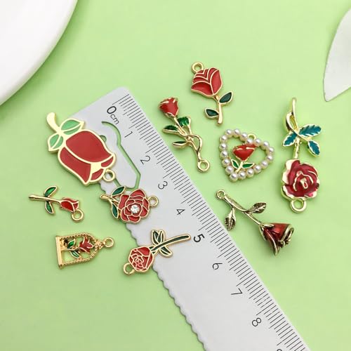 Sailanzi 20pcs Alloy enamel Valentine's Day series rose set Pendant Jewelry Making DIY Keychain Earrings Pendant Various Design Charms for Jewelry Making Bracelets Necklace (SN785) - color: SN785