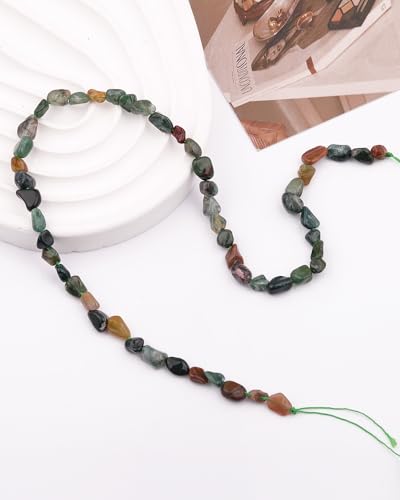 Natural Stone Beads 6-8mm Indian Agate Oval Irregular Freeform Tumbled Loose Gemstone Beads for Jewelry Making 15 Inch Strand 50-55 Pcs - color: India Agate-1 strand15”-approx. 55 beads