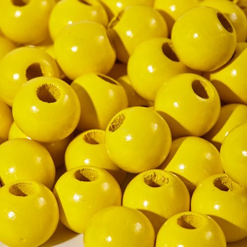 100pcs Yellow Wooden Beads 16mm for Craft Art Decoration and Handmade Artworks Macrame Beads(Large Hole:6mm) - color: Yellow