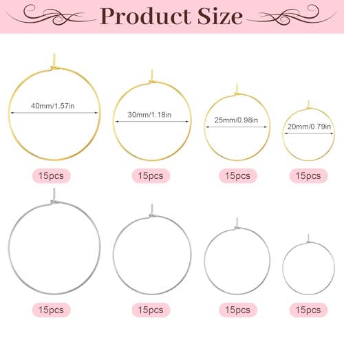 120Pcs Earring Hoops for Jewelry Making Mix Sizes Round Earring Beading Hoops Open Earring Wire Ring Accessories Jewelry Hoops for Jewelry Making DIY Craft (Gold,Silver)