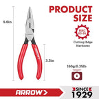 ARROW 6" High Leverage Needle Nose Pliers with Side Cutters, Long Nose Pliers for Gripping, Wire Bending, Cutting - size: 6 INCH
