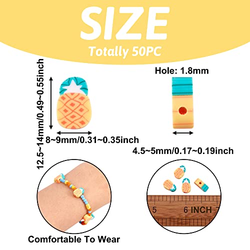 50PCS Handmade Polymer Clay Beads Pineapple Slice Shape Loose Beads Fruit Theme Spacer Beads for DIY Bracelet Necklace Earring Charm Jewelry Making Hole 1.6mm - color: Pineapple
