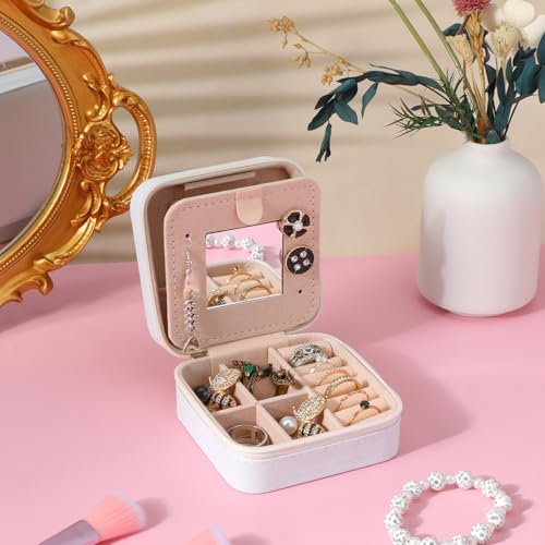 6Pcs PU Leather Small Travel Jewelry Case Organizer Storage, Bridesmaid Gifts Jewelry Box with Mirror for Women Girls
