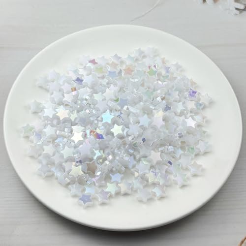 450 PCS Acrylic Star Shape Beads AB Colors Loose Pony Spacer Beads with Hole for Jewelry Making Necklace Earring Key Chains DIY Projects(White AB) - color: White AB