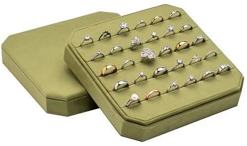Multiple Velvet Ring Storage Organizer Display Tray Jewelry Box Earring Holder Case for Wedding Birthday Christmas Day (Grass Green) - color: Grass Green