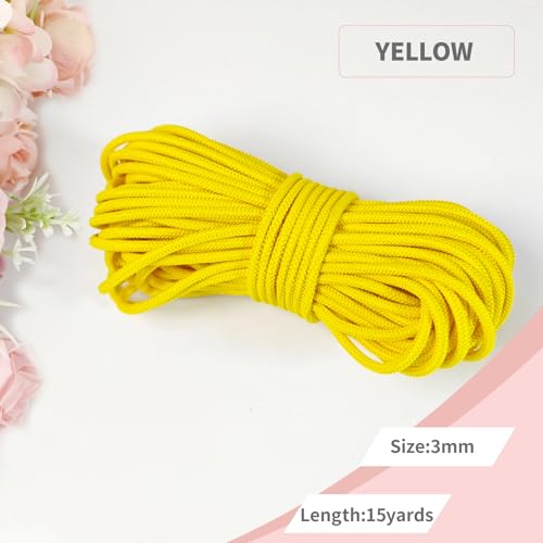 1/8 inch Non-Slip Elastic Band -3mm 15 Yards Soft Elastic Cord Stretch String Braided Thread for Sports Gear, DIY Crafts, Hair Bands, Shoelaces,Apparel Making & Camping Tie Down (Yellow) - color: Yellow