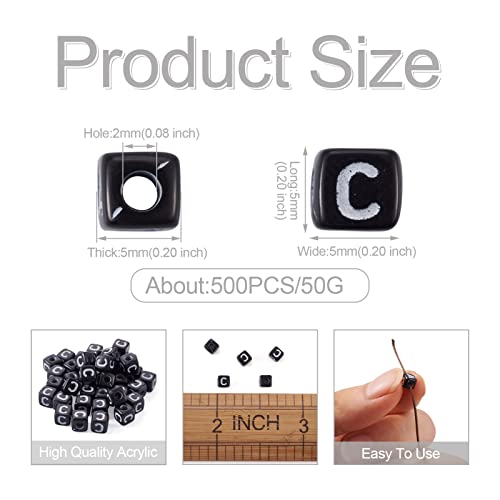 FASHEWELRY 500Pcs Acrylic Cube Letter Beads 5x5x5mm Black Square Letter C Alphabet Beads for DIY Bracelet Necklace Jewelry Making - color: Letter C