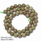 Stone Beads, 45pcs Olive Green Jades, 8mm Round Loose Beads for Jewelry Making, Bracelets, with Bag, String & Card - color: Olive Green Jades, size: 8mm
