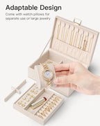 VLANDO 2 Layer Jewelry Boxes Large Jewelry Organizer for Women Removable Jewelery Tray for Watch Necklace Earrings Rings Bracelets Mothers Gifts Mom Gifts(Apricot White) - color: 04-Apricot Pink-Watch Pillow