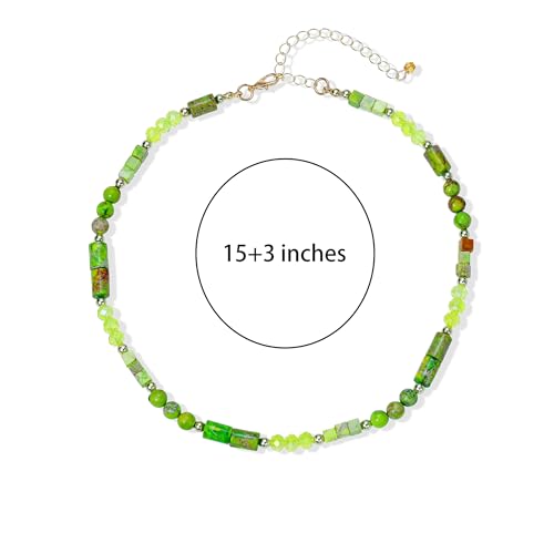 Elisheva Natural Stone Choker Necklace for Women, Boho Natural Emperor Jasper Stone Lace Agate Beaded Crystal Necklace, Gemstone Jewelry Gift for Her - style: Green/Choker