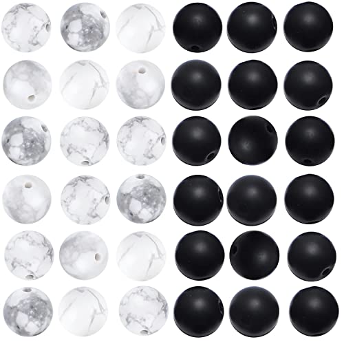 Massive Beads 80PCS 10MM Natural Crystal Beads Howlite & Matte Onyx Gemstone Round Loose Energy Healing Beads with Free Crystal Stretch Cord for Jewelry Making (Howlite & Matte Onyx, 10MM) - color: Howlite & Matte Onyx, size: 10MM