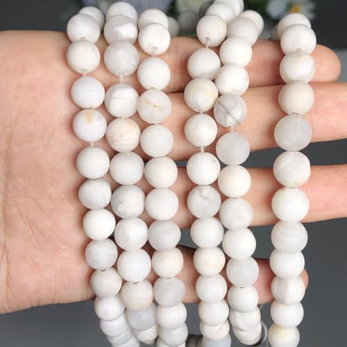Stone Beads, 60pcs Matte White Quartz, 6mm Round Loose Beads for Jewelry Making, Bracelets, with Bag, String & Card - color: Matte White Quartz, size: 6mm