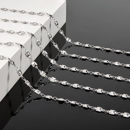 KYUNHOO 4M/13FT Silver Chains for Jewelry Making Solid Square Chain Link on Roll Stainless Steel Jewelry Supplies for Men Women DIY Necklace Bracelet Crafts - color: Square Silver