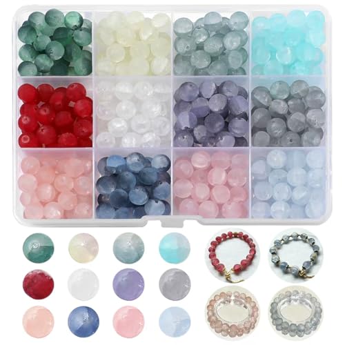 300pcs 8mm Frosted Lunar Glass Beads for Bracelet Making Kit - 12 Colors Matte Crackle Crystal Beads for Jewelry Making, Round Loose Moon Beads for DIY Bracelets, Necklaces & Crafts Gifts for Women