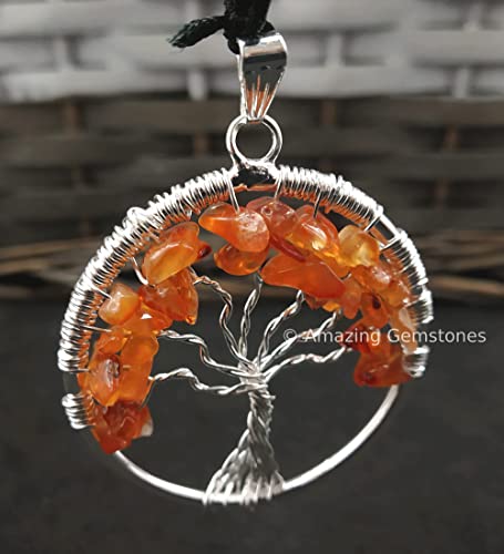 Amazing Gemstone Crystals and Healing Stones Carnelian Necklace - Gold Chain Necklace Pendant - Real Crystal Necklace - color: Tree of Life, size: 1 PIECE
