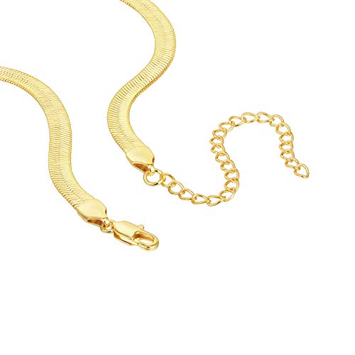 PAVOI 14K Gold Plated Curb Paperclip Box Sphere Bead Snake Herringbone and Figaro Chain Adjustable Necklace - style: Snake-L