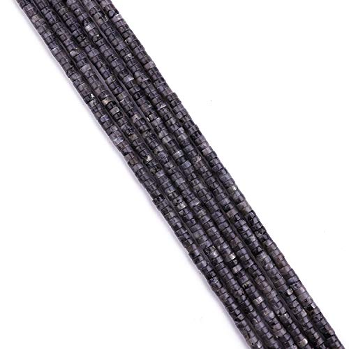BEADIA Natural Black Spectrolite Spacer Beads Caps Loose Semi Gemstone for Beading Jewelry Making 4mmx2mm 38cm - color: Black Spectrolite, size: Round 4mm x 2mm