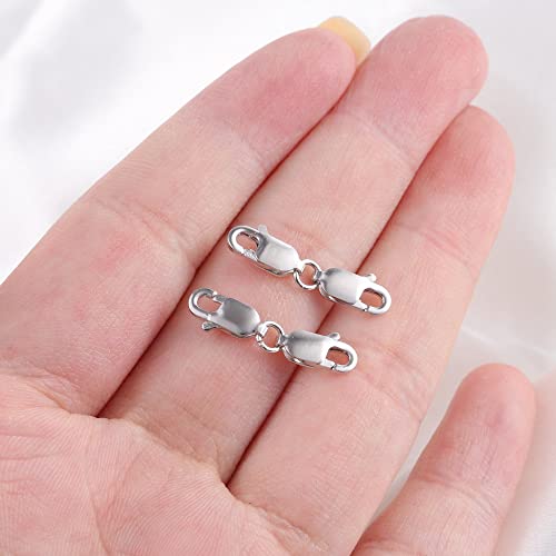 925 Sterling Silver Double Lobster Clasp Bracelet Extender Necklace Clasps and Closures Sterling Silver Bracelet Extension Clasps for Jewelry Making（2pcs） - color: C-White Gold