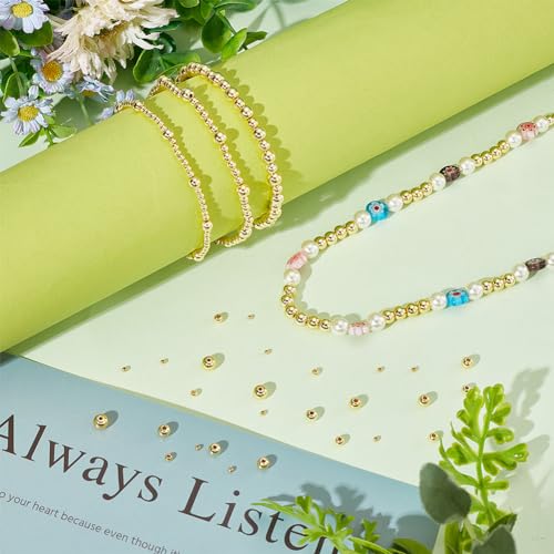 PH PandaHall 300pcs 18K Gold Plated Spacer Beads, 5 Sizes Smooth Long-Lasting Spacer Beads Metal Round Beads Brass Loose Beads for DIY Bracelet Necklace Earring Jewelry Making, 2/3/4/5/6mm - size: 2/3/4/5/6mm