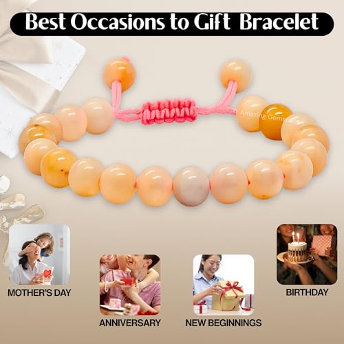 Amazing Gemstone Canadian Flower Agate Bracelet for Women Men's Gifts - Protection Healing Crystal Bracelet - 8mm Gemstone Beaded Adjustable Bracelet Pulseras Para Hombres Mujer Stocking Stuffers - color: Canadian Flower Agate