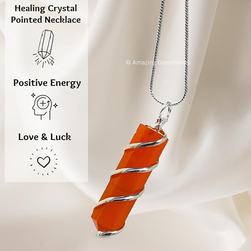 Amazing Gemstone Crystals and Healing Stones Carnelian Necklace - Gold Chain Necklace Pendant - Real Crystal Necklace - color: Pencil Point (Spiral), size: 1 PIECE