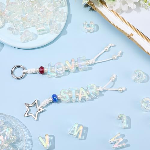 52Pcs A to Z Large Acrylic Letter Beads Rainbow Alphabet Bead with Large Hole Iridescent Opaque Clear AB Initial Alphabet Shaped Loose Spacer for Jewelry Making Keychains Charm Phone Chains - style: Style 4
