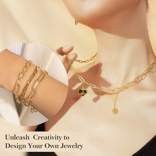 33 Ft 18k Gold Stainless Steel Paperclip Chains Roll - 3mm Width, Gold Plated Chain with Jump Rings & Lobster Clasps - color: 18K Gold Stainless Steel Paperclip Chains 33 Ft