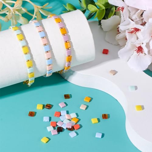Pandahall 400pcs Acrylic Tila 2-Hole Seed Beads - Flat Square, 5x5mm Opaque Acrylic Spacer Loose Beads (10 Colors) for DIY Craft Multi-Strand Bracelet, Necklace, Earring Making - color: Mix 10 Colors, 400pcs