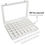 Siveit Jewelry Tray Organizer Box 48 Grid Jewelry Display Organizer Box with Transparent Lid Rings Earrings Necklaces Pendants Display Box Suitable for Women and Girls (48 Grid, White) - color: White